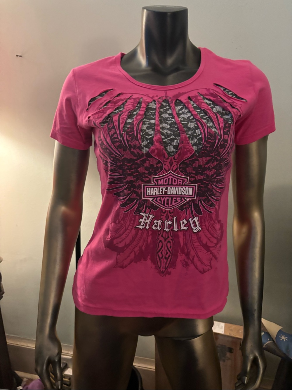 Harley-Davidson Pink Short-Sleeve Graphic Tee with Black Logo Wings